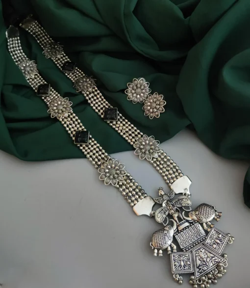 Glamaya Stylish Black Oxidized German Silver Necklace Set - Elegant Long Earrings 1 GLAM-CN-OX-145-293168-275-2