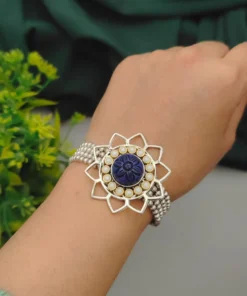 Glamaya Blue Oxidised Flower Bracelet: Trendy Armlet For Women 2 GLAM-BB-OX-50-220459-82-2