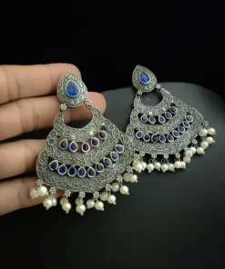 Glamaya Stunning Blue & Silver Chandbali Earrings For Women 1 GLAM-ER-OX-45-270826-75-4
