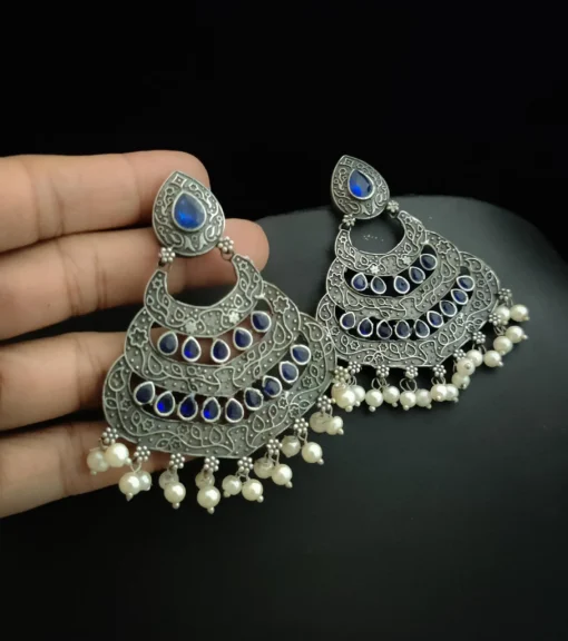 Glamaya Stunning Blue & Silver Chandbali Earrings For Women 1 GLAM-ER-OX-45-270826-75-4