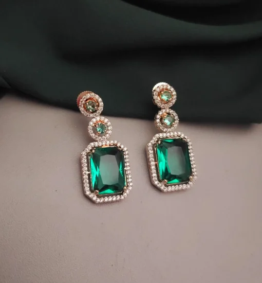 Glamaya Sparkling Green Doublet Square Earrings For Women 1 GLAM-ER-CZ-33-285677-55-10