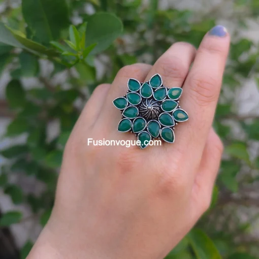 Glamaya Green Oxidised Stone Adjustable Ring – Buy 2 Get 1 Free! 2 GLAM-RI-ST-3F8-377880-8-8 Glamaya Green Oxidised Stone Adjustable Ring - Buy 2 Get 1 Free! 2 GLAM-RI-ST-3F8-377880-8-8
