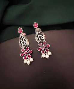 Glamaya Red Silver Lookalike Stud Earrings: Affordable Chic! 1 GLAM-ER-OX-15-501883-25-6