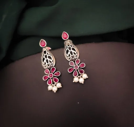 Glamaya Red Silver Lookalike Stud Earrings: Affordable Chic! 1 GLAM-ER-OX-15-501883-25-6