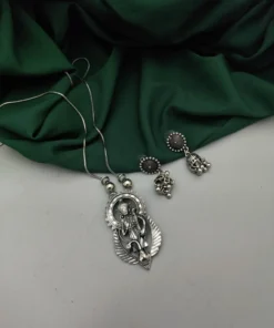 Glamaya Exquisite Oxidised Vishnu Chain Necklace Earring Set For Stylish Women 1 GLAM-CN-OX-20-957455-45-3
