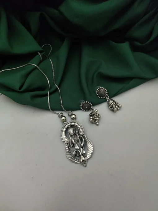 Glamaya Exquisite Oxidised Vishnu Chain Necklace Earring Set For Stylish Women 1 GLAM-CN-OX-20-957455-45-3