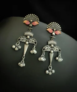 Glamaya Red Peacock Stud Earrings – Lightweight Silver Lookalike Glam 1 GLAM-ER-OX-21F7-479416-33-6