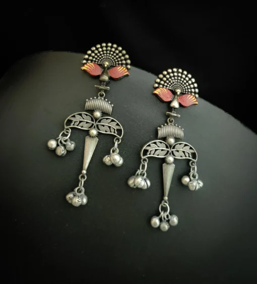Glamaya Red Peacock Stud Earrings – Lightweight Silver Lookalike Glam 1 GLAM-ER-OX-21F7-479416-33-6