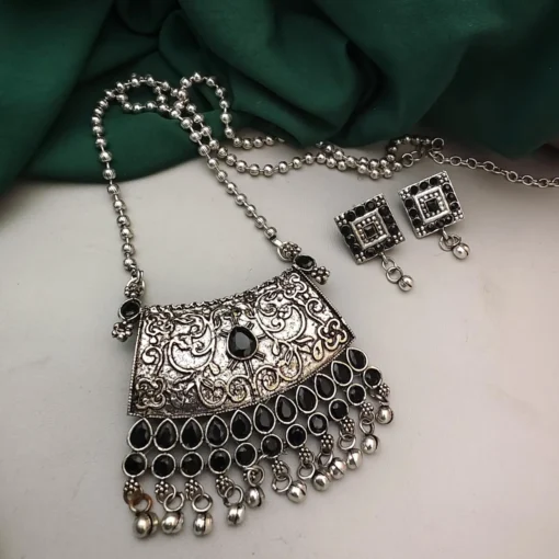 Glamaya Black Oxidised Premium Necklace Set 1 GLAM-CN-OX-21F4-773453-35-7