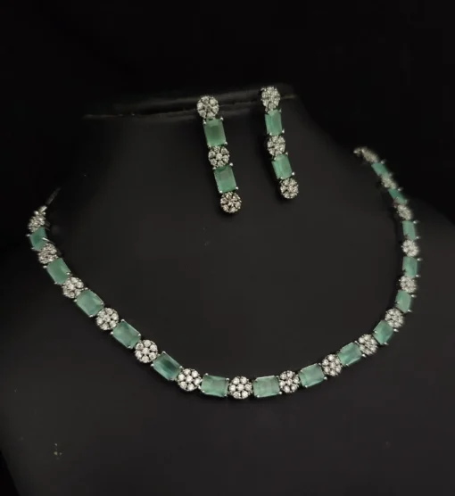 Glamaya Sparkling Mint Green Diamond Jewelry Set 1 GLAM-CN-CZ-90-593352-110-5