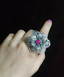 Glamaya Adjustable Oxidised German Silver Finger Ring: Stylish Women's Accessory 1 GLAM-RI-OX-6F4-113422-11-7