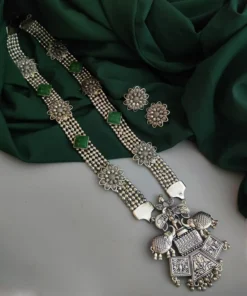 Glamaya Green Oxidised German Silver Necklace Earring Set: Stylish Combo For Women 1 GLAM-CN-OX-145-018136-275-2
