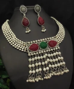 Glamaya Trendy Oxidised Choker Necklace Earring Set 1 GLAM-CN-OX-45-321032-75-4