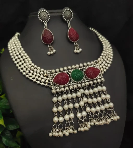 Glamaya Trendy Oxidised Choker Necklace Earring Set 1 GLAM-CN-OX-45-321032-75-4