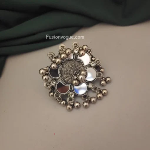 Glamaya Ethnic Afghan Mirror Adjustable Finger Ring: Unique Women's Fashion 1 GLAM-RI-MI-40-764227-71-2