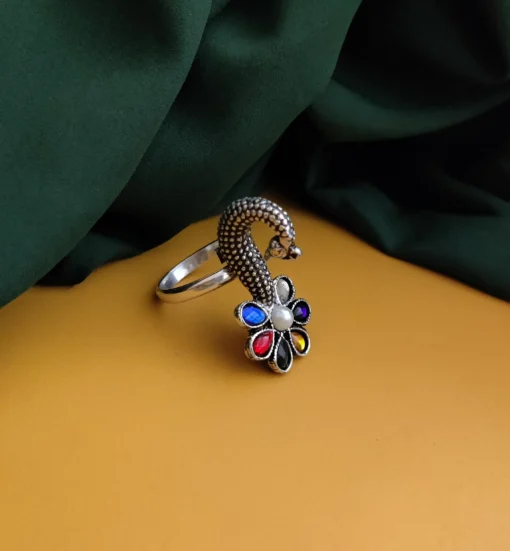 Glamaya Vintage Multi Peacock Flower Ring: Unique Design For Women 1 GLAM-RI-OX-9-080006-15-10