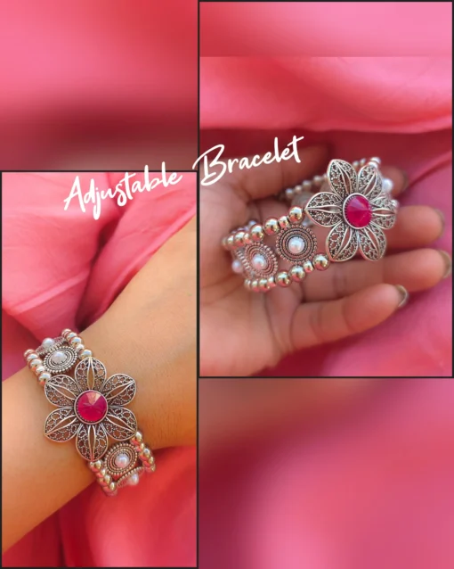 Glamaya Floral Pearl Adjustable Bracelet For Stylish Women 1 GLAM-BB-PE-25-255097-45-2
