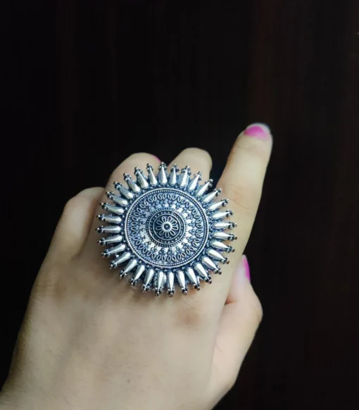 Glamaya Stylish Adjustable Oxidised Silver Ring For Women - Trendy Fashion Accessory! 1 GLAM-RI-OX-6F4-869967-11-7