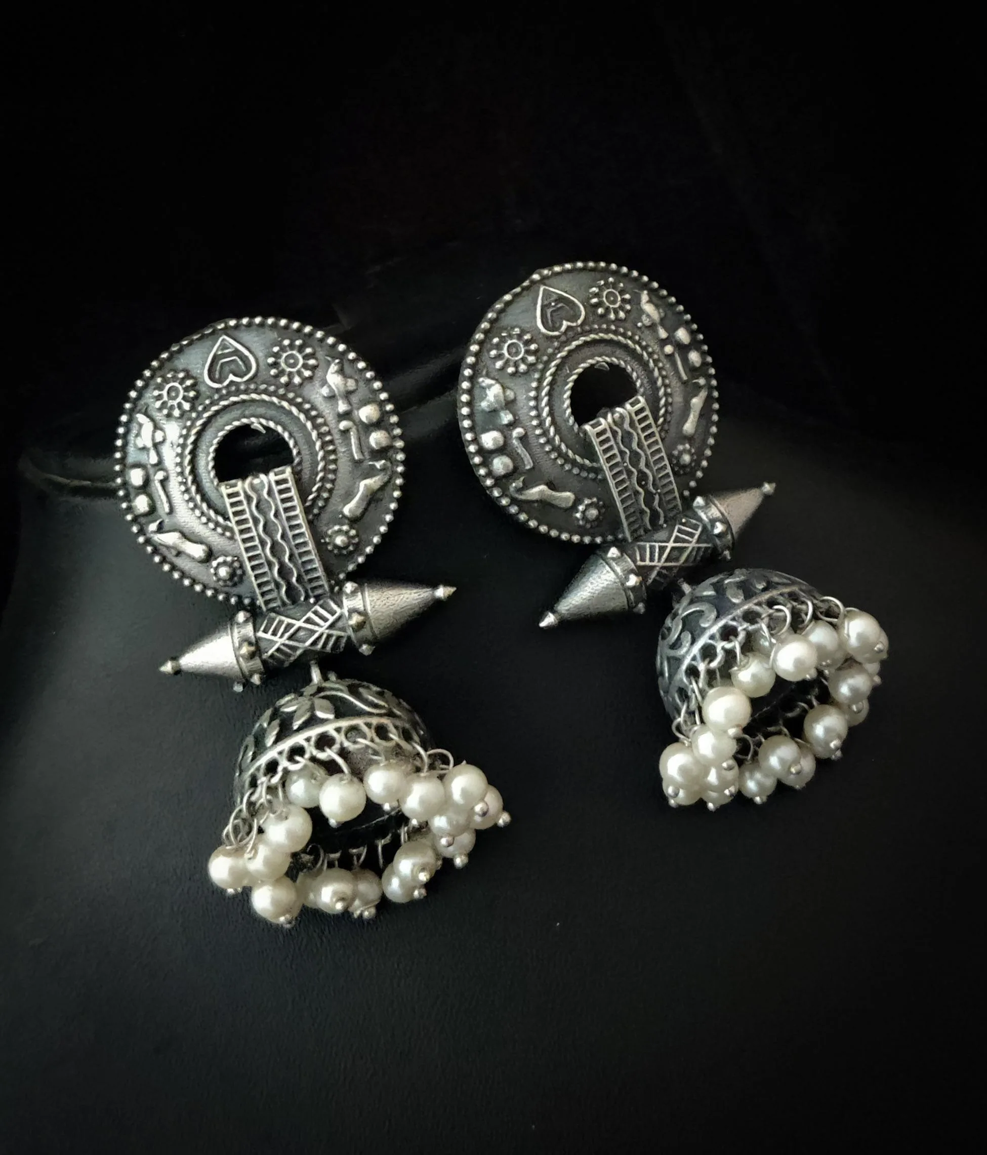 Exquisite Silver Antique Jhumka Earrings