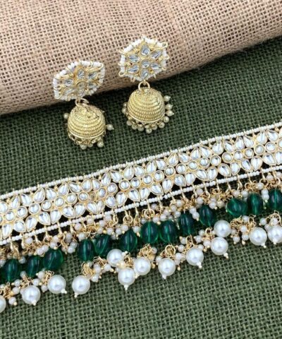 Glamaya Elegant Green Kundan Pearl Festival Choker Set 1 GLAM-CN-PE-46F5-287769-58-10