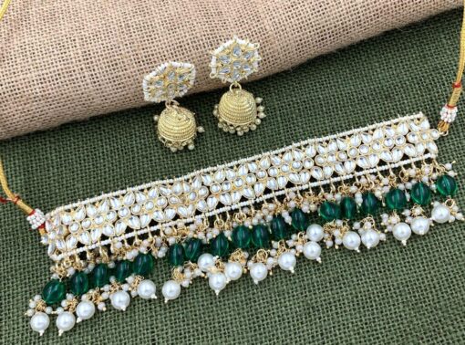 Glamaya Elegant Green Kundan Pearl Festival Choker Set 1 GLAM-CN-PE-46F5-287769-58-10