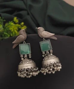 Glamaya Silver Bird Stone Jhumka - Trendy Women's Earrings 1 GLAM-ER-ST-36F7-620286-50-6