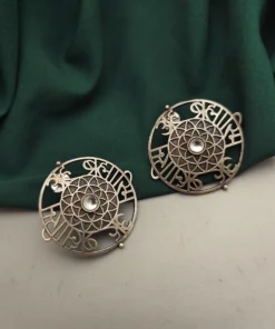 Glamaya Exquisite Brass Silver Stud Earring: Handcrafted Indian Beauty 4 GLAM-ER-BR-40-029410-71-2