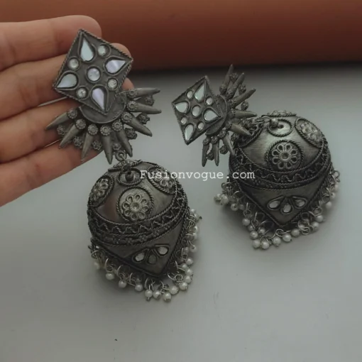 Glamaya Stylish Black Oxidised Lightweight Jhumka Earrings 1 GLAM-ER-BP-50-682377-82-2
