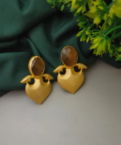 Glamaya Stylish Mustard Monalisa Stone Stud Earrings - Matte Finish Glam 1 GLAM-ER-ST-40-250615-71-2
