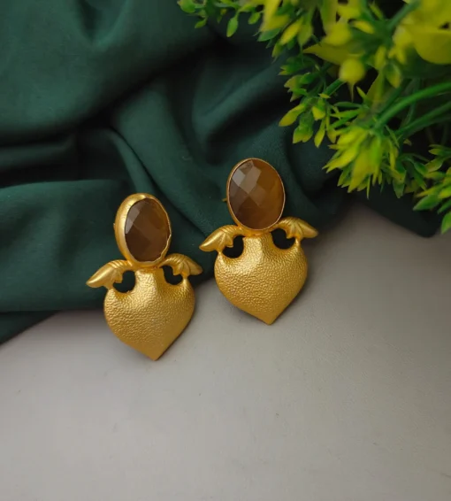 Glamaya Stylish Mustard Monalisa Stone Stud Earrings - Matte Finish Glam 1 GLAM-ER-ST-40-250615-71-2