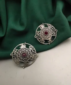 Glamaya Exquisite Brass Silver Stud Earring: Handcrafted Indian Beauty 3 GLAM-ER-BR-40-029410-71-2