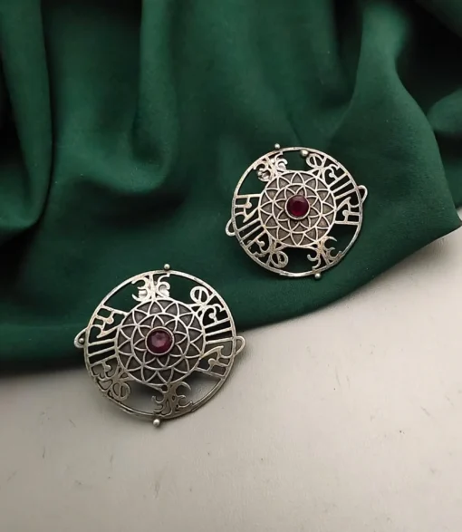 Glamaya Exquisite Brass Silver Stud Earring: Handcrafted Indian Beauty 3 GLAM-ER-BR-40-029410-71-2 Glamaya Exquisite Brass Silver Stud Earring: Handcrafted Indian Beauty 3 GLAM-ER-BR-40-029410-71-2