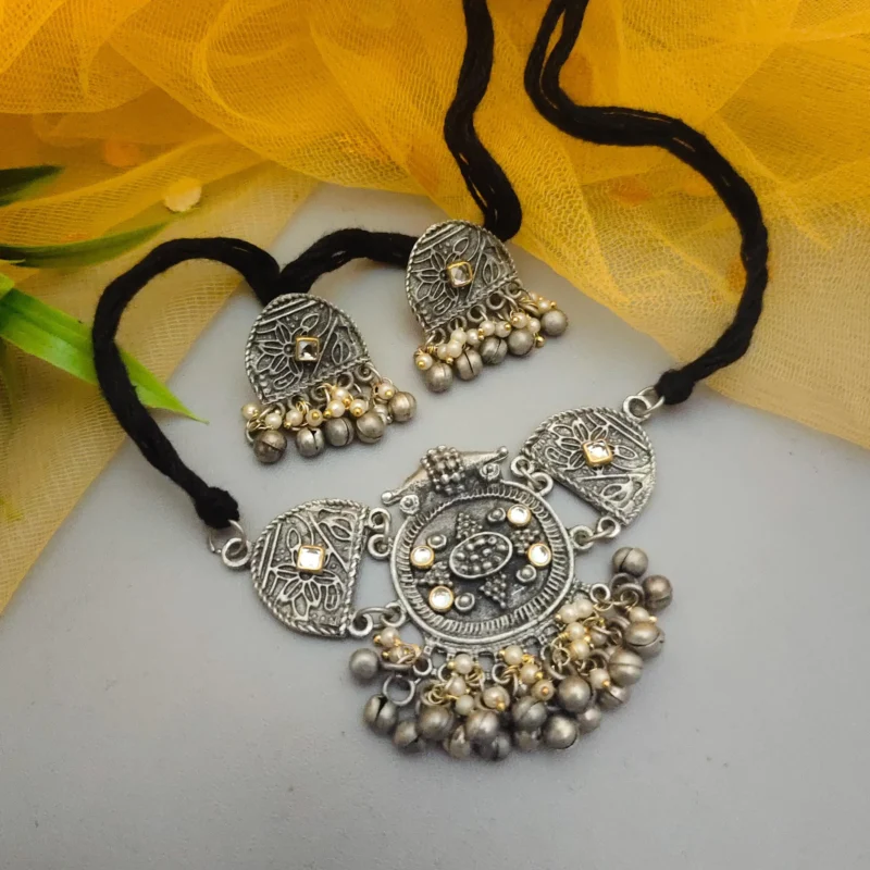 Glamaya Chic Oxidised Fusion Choker Set: Party-ready Elegance 1 GLAM-NE-OX-9-883359-15-10