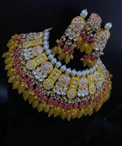 Glamaya Yellow Kundan Meenakari Party Wear Jewelry Set 1 GLAM-CN-KU-85F7-806465-150-7