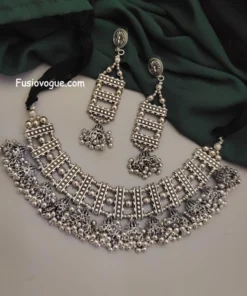 Glamaya Exquisite Oxidised Jhumki Choker Set 1 GLAM-CN-OX-30-169897-49-5