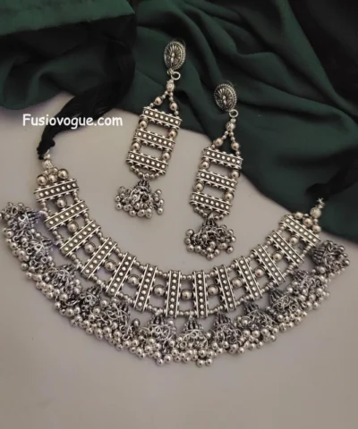 Glamaya Exquisite Oxidised Jhumki Choker Set 1 GLAM-CN-OX-30-169897-49-5