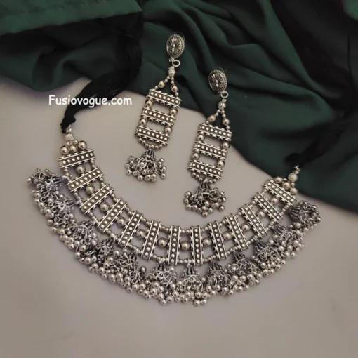 Glamaya Exquisite Oxidised Jhumki Choker Set 1 GLAM-CN-OX-30-169897-49-5