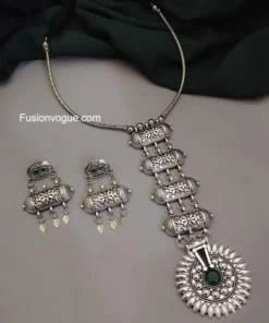 Glamaya Stunning Green Oxidized Jewelry Set: Earrings & Necklace Combo 1 GLAM-CN-OX-23F3-686824-35-6