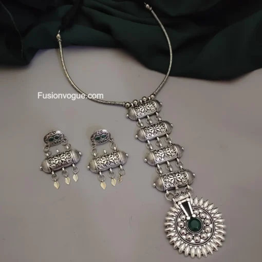 Glamaya Stunning Green Oxidized Jewelry Set: Earrings & Necklace Combo 1 GLAM-CN-OX-23F3-686824-35-6