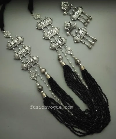 Glamaya Ethnic Black Beads Layered Mala Jewelry Set 1 GLAM-CN-BE-30-109339-50-6