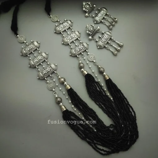 Glamaya Ethnic Black Beads Layered Mala Jewelry Set 1 GLAM-CN-BE-30-109339-50-6