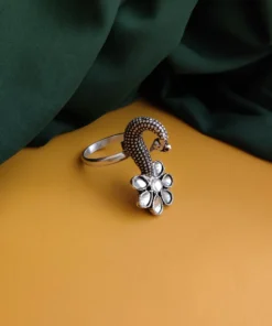 Glamaya White Peacock Flower Oxidised Ring: Indian Style For Women 1 GLAM-RI-OX-15-951735-25-6