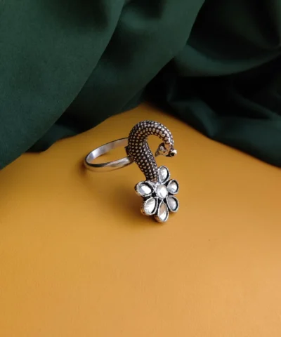 Glamaya White Peacock Flower Oxidised Ring: Indian Style For Women 1 GLAM-RI-OX-15-951735-25-6