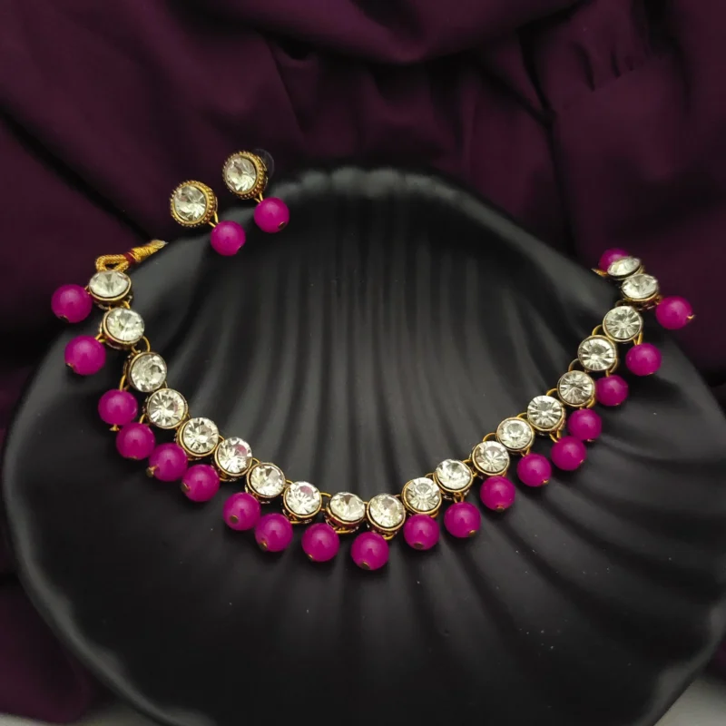 Glamaya Pink Kundan Choker Necklace Earrings Set - Traditional Indian Jewelry 1 GLAM-CN-KU-5F7-469163-11-7