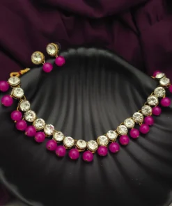 Glamaya Pink Kundan Choker Necklace Earrings Set - Traditional Indian Jewelry 1 GLAM-CN-KU-5F7-469163-11-7
