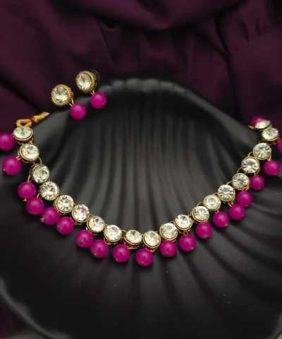 Glamaya Pink Kundan Choker Necklace Earrings Set - Traditional Indian Jewelry 1 GLAM-CN-KU-5F7-469163-11-7