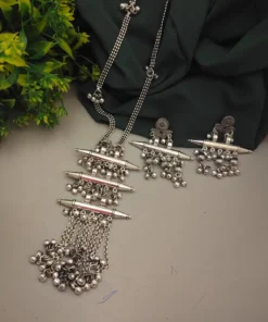 Glamaya Trendy Oxidised Long Chain Necklace Earring Set 1 GLAM-CN-OX-26F7-597563-50-6