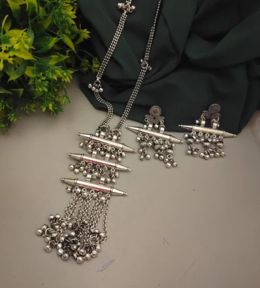 Glamaya Trendy Oxidised Long Chain Necklace Earring Set 1 GLAM-CN-OX-26F7-597563-50-6