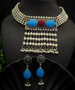 Glamaya Elegant Oxidised Choker Necklace & Earring Set: Trendy, Affordable, Stylish 2 GLAM-CN-OX-90-137366-150-2