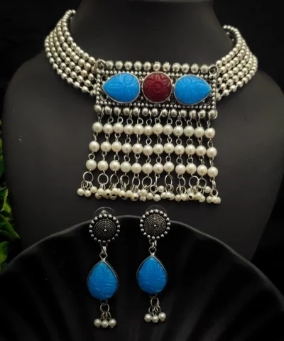 Glamaya Elegant Oxidised Choker Necklace & Earring Set: Trendy, Affordable, Stylish 2 GLAM-CN-OX-90-137366-150-2